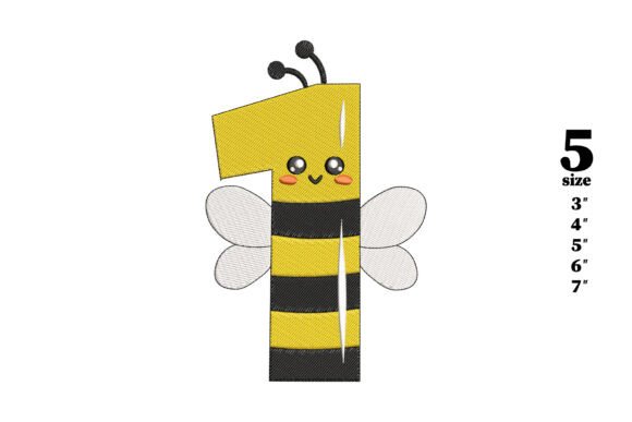 Bee in the Shape of the Number 1 Embroidery Design
