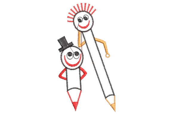 Cute Pencil and Compass Embroidery Design