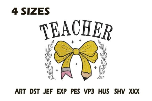 Teacher Pencil Bow Embroidery File: A Whimsical Stitch