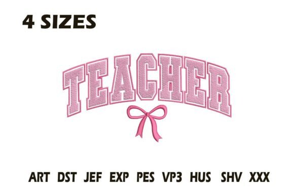 Teacher Pink Bow Embroidery Design